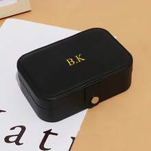 Personalized Stamped Initial Jewelry Box, Faux Leather Material, Travel Storage Box, Mother's Gift Display Box, Solid Color Travel Organizer With Lock, Can Store Rings And Accessories, Perfect Gift For Christmas, Halloween, Holiday Calendar - Multicolor - View 11