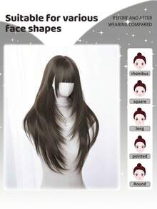 1 件合成耐热直发假发黑色，由纤维制成，适合日常使用，自然逼真的假发