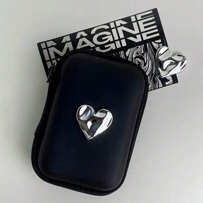 Caja de almacenamiento de auriculares con forma de corazón, estuche con cremallera de piel sintética, bolsa organizadora a prueba de golpes para cables y cargadores, batería no incluida