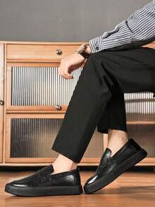 Men Business Casual Shoes, British Style Loafers Black Slip-On Soft Bottom Moccasins, Suitable For All Seasons - Black - View 11