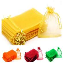 50/100pcs Gold Gift Packaging Bags, Ginger Organza Candy Bags, Colorful Mixed Wedding Favor Bags, Wedding Essential Gift Bags, Tableware, Outdoor Storage Bags, Wedding Candy Packaging Bags, Multi-Size, Various Festival Party Packaging Supplies, Holiday Home Goods, Festival Wedding Party Gift Packaging Supplies