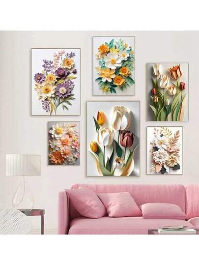 Nordic 3D Flowers HD Oil On Canvas Posters And Prints, Simple Aesthetics, Home, Decoration Gifts, Wall Art Bedroom Decor Room Decorative ,Wall Art With Frame