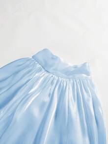 Áo kiểu nữ dáng rộng cổ cao màu trơn dài tay đèn lồng thanh lịch, mùa xuân và mùa thu - Màu xanh lam - Xem 3