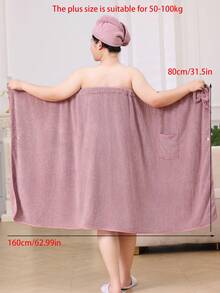 2pcs Plus Size Women Thick Bathrobe And Shower Cap Set - Set 2 potong warna hijau - View 6