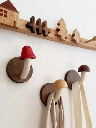 1pc Natural Wood Mushroom Shaped Wall Hook, Creative Forest Mushroom Hook, Interesting Natural Decor Wall Hook For Living Room, Kitchen, Bedroom – Practical Organizer For Towels, Hats, Keys, Bags, Lightweight Home Accent, Handcrafted Wood Charm, Rustic Style Wall Accessory, Space-Saving Functional Decor, Subtle Natural Grain Finish, Easy Mounting, Versatile Ceiling Or Wall Mount, Elegant Everyday Utility