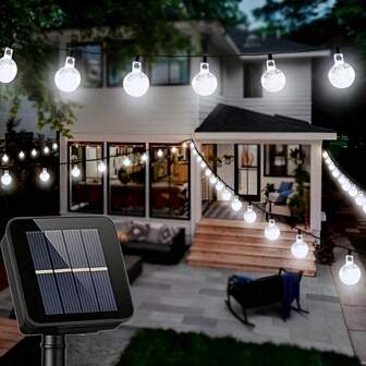 Kristallen bolvormige lichtslinger op zonne-energie - 20/30/50/100/200 LED's, 16,4/22,9/39,3 ft. Buitendecoratie voor Halloween, Kerstmis, Thanksgiving, bruiloften en tuinfeesten - Warm wit, kleurrijk en enkel wit, IP44 waterdicht