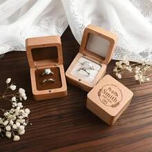 1 Pc Custom Wooden Wedding Ceremony Ring Box, Personalized Engraved Engagement Ring Box, Walnut/Oak Ring Box, 5.5cm Square Ring Bearer, Anniversary Gift, Proposal Ring Box Holder Back To School,Delicate Romance - Multicolor - View 5