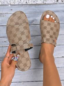 Sandalias tipo slip-on para mujer, sandalias planas de verano de punta abierta, sandalias tipo slide ligeras