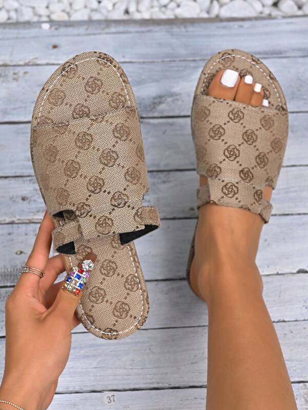 Sandalias tipo slip-on para mujer, sandalias planas de verano de punta abierta, sandalias tipo slide ligeras