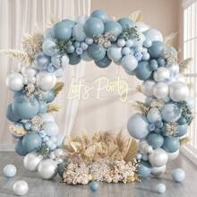 95pcs Blue-Gray Balloon Arch Kit, Includes Blue-Gray, Pearl White Balloons For Baby Shower, Bridal Shower, Wedding, Birthday Party Decoration