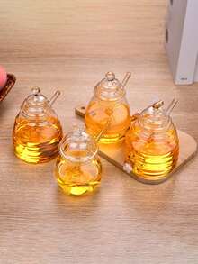 Tarros de cristal de miel con forma de panal con cucharita y tapa. Potes de miel de cristal pesado y transparente, recipientes para miel, mermelada, jalea, sirope para el hogar y la cocina - Multicolor - Ver 5