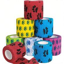 6 Rolls Of Mixed Color Cute Paw Print Self-Adhesive Bandages, Pet Bandages, Non-Woven Bandages, Adhesive Gauze, Suitable For Dogs, Cats, Horses, Birds, Sports On Ankle, Knee, Wrist Support Self-Adhesive Multifunctional Bandages