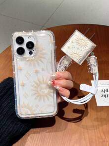 1 套月亮和星星设计手机壳、充电器、数据线保护器、防整理套装适用于苹果手机防水防震防摔防刮