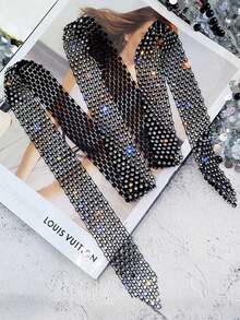 2/1 Fashionable And Versatile Bright Rhinestone Necklace Tie Neck Chain Waist Chain Internet Celebrity Neck Ribbon Dance Performance Rhinestone Tie Cool Casual Nightclub Party - Black Background Colorful Diamond 125cm - View 8