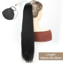 24Inch Long Straight Ponytail Extension With Hair Tie Synthetic Straight Ponytail Thick Braiding Fake Pony Tails Hairpiece For Women Daily Use - Multicolor - View 3