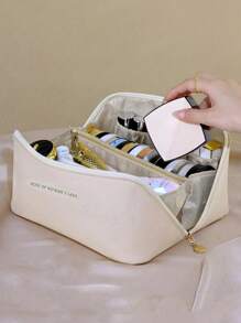 1Pc Large Capacity Waterproof Pu Cosmetic Bag For Women'S Beauty Tools & Toiletries, Multifunctional Travel Wash Bag,Makeup Bag Makeup Pouch Skincare Bag Toiletry Bag Packing Cubes,Travel Essentials Cruise Essentials Dorm Essentials Back To School