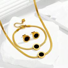 1 Set Elegant Minimalist Fashion Roman Coin & Serpentine Stainless Steel Necklace, Bracelet & Earrings Jewelry Set, Suitable For Women's Daily Outfit Or Commuting Style, Great Gift For Mother's Day