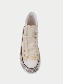 Beast Fashion Women's Rhinestone Platform High-Top Sneakers – ASH-02 – Glitter Lace-Up Canvas Shoes – Party Glam Street Style    Preppy          Beach  Party  Wedding - White Pearl - View 3