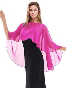 一件优雅女士雪纺披肩/围巾，柔软伴娘披肩，抗皱短前长后纯色雪纺披肩，婚礼罩衫，不对称披肩，多功能套头衫，适合伴娘、婚礼、正式场合、春夏秋季连衣裙穿着。 - 彩色 - 查看 8