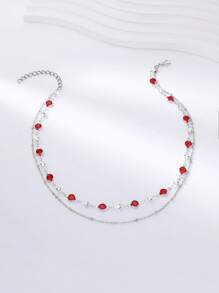 1pc Minimalist Fashionable Personalized Glass Multi-Layer Necklace For Women