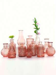 12 Pcs/Set Vintage Pink Glass Vases, Transparent Glass Small Flower Vase Set