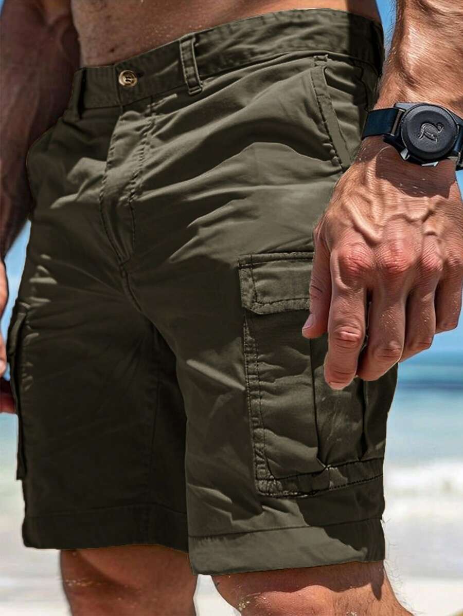 Quần short Cargo thường ngày cho nam, Quần short Hawaii thời trang có túi lớn, Quần short Bermuda mùa hè rộng rãi, Quần short thể thao tập luyện - xanh quân đội - Xem 1