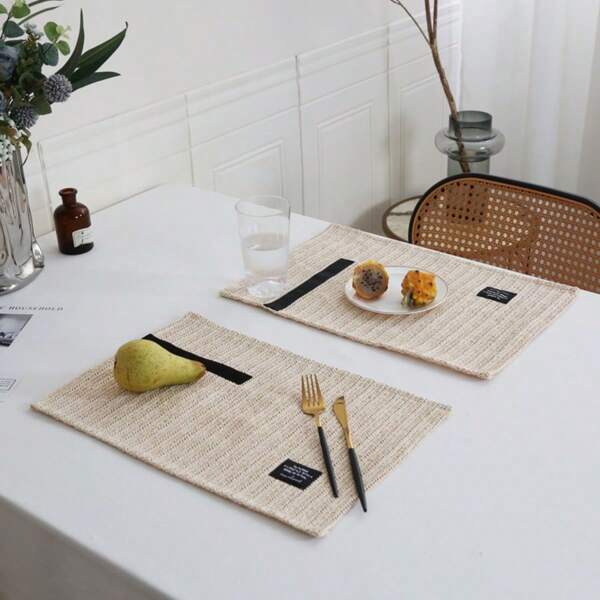 2 pièces Set de napperons rectangulaires minimalistes résistants à la chaleur de style Asie du Sud-Est, tapis de table à dîner tressés inspirants
