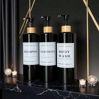 3pcs 500ml Elegant Dispenser Set Plastic Formaldehyde Free For Shampoo Conditioner Body Wash Easy Pump Press For Bathroom Organization Bathroom Accessories