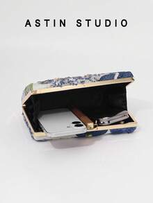 1pc Floral Sequin Decorated Clutch Bag, Elegant Party Purse, Romantic Blue Bridal Wedding Handbag, Luxury Shiny Evening Bag Suitable For Balls, Galas, Gifts With Detachable Chain - Blue - View 6