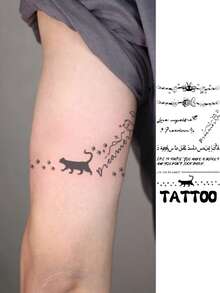 1 Piece, Cat Offset Printing, Suitable For Girls, Waterproof Herbal Temporary Tattoo Sticker, Water Transfer Tattoo Sticker, Waterproof, Realistic, Non Reflective Tattoo Sticker, Can Maintain 7-15, Suitable For Collarbone, Arm, And Abdominal Tattoo Stickers,