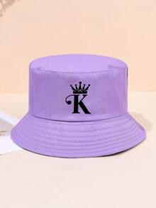 2pcs/1pc K Letter Printing Reversible Bucket Hat Casual Holiday Beach Sun Hat For Travel Valentine's Day Valentines - Multicolor - View 14