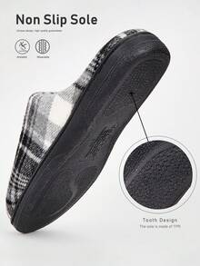 Men's Winter House Slippers, Warm Soft Indoor Shoes, Plush Comfortable Plaid Memory Foam Slippers, Women's Bedroom Slippers - Light Grey - View 4