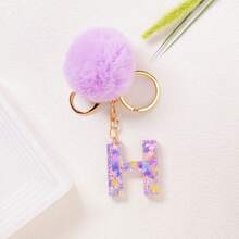 冬季圣诞节假日礼物家居装饰 - 粉色爱心字母钥匙扣，带柔软蓬松的绒球，甜美包包挂饰，A-Z 26个字母吊坠