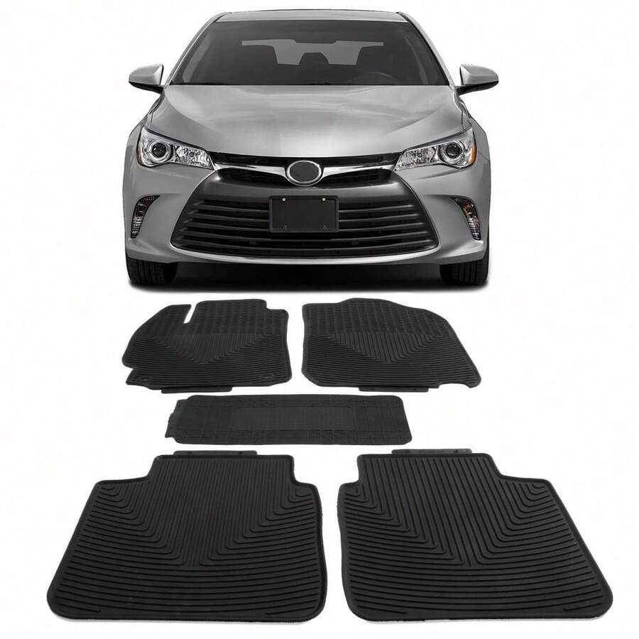 5PCS Floor Mats Custom Fit For 2012-2017 Toyotas' Camry, Latex Rubber All Seasons Weather Interior Carpets Black Cargo Liner By IKON MOTORSPORTS - 黑色 - 查看 1