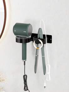 1个壁挂式吹风机/直发器支架，无需钻孔，浴室收纳架，适用于吹风机、直板夹、卷发棒和梳子 - 节省空间的浴室收纳架，浴室配件，浴室工具 - 彩色 - 查看 5