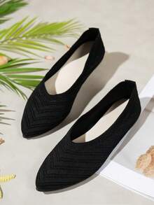 Women's Summer New Pointed Toe Slip-On Shoes, Breathable Mesh Upper, Soft Bottom, Comfortable & Versatile Casual Shoes - Black - View 4