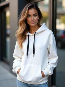 Blusa de Frio Liso Moletom Canguru Masculino e Feminino em Algodão Flanelado Bolso Frontal Com Capuz Ajustável GuGi - Branco - Visão 4
