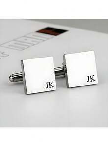 2pcs Customized Laser Engraved Groom & Bride Cufflinks, Personalize Name And Date, Unisex Cufflinks, Elegant And Durable, Best Wedding Gift Jewelry For Groomsmen - Multicolor - View 6