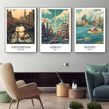 1 Stück/3 Stück Wandkunst Poster Vintage Nordisch Retro Urlaubs Reise Stadt Paris London Tokio Landschaft Poster Wandkunst Leinwand Malerei Heim Dekoration Reise Geschenke ohne Rahmen/mit Rahmen Leinwandkunst