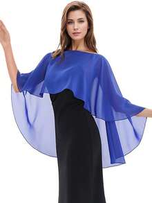 一件优雅女士雪纺披肩/围巾，柔软伴娘披肩，抗皱短前长后纯色雪纺披肩，婚礼罩衫，不对称披肩，多功能套头衫，适合伴娘、婚礼、正式场合、春夏秋季连衣裙穿着。 - 彩色 - 查看 16