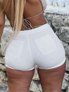Plus Size Women's Casual Sexy Skinny Denim Shorts - White - View 3
