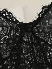 Soft Lace Fabric, Red Transparent Nightgown Set Perfect For All Seasons And Most Occasions, Wife, Girlfriend, Wedding Anniversary Birthday& Valentine'S Gift Sleepwear Sexy Lingerie - 黑色 - 查看 4