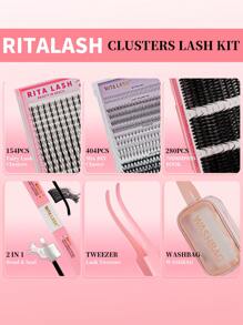 RITALASH RITALASH 404PCS D Curl Fairy Eyelash Style Mix Cluster Lashes Kit Soft And Comfortable False Eyelashes Kit With Lash Bond&Seal Tweezers At Home For Daily Life&Dates And Party