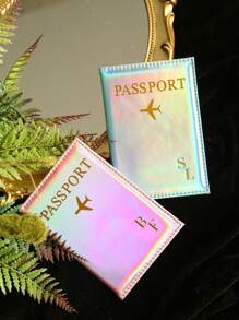 1pc Customized Initial And Name Personalized Passport Holder, Customized Gold Letter Rainbow Color Laser Leather Passport Cover, Customized Leather Passport Wallet, Unique Travel Set Gift For Lovers And Friends, Unisex Couple Passport Holder, Ticket Wallet, Multi-Function Letter Design