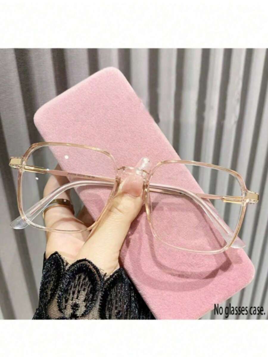 1PC Men's And Women's Square Large Size PC Frame Metal Feet Casual Color-Changing Fashion Eyeglasses Light Plano Lenses, Suitable For Driving, Indoor And Outdoor Wear