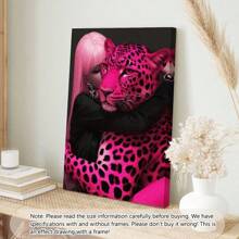 1pc Modern Girl Hugs Pink Panther Canvas Prints Poster Posters Wall Art Room Decoration Stuff Graduation Gift Optional Frame ,Wall Art With Frame