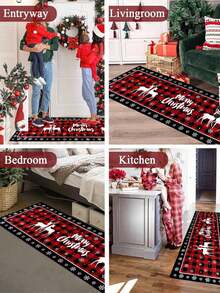 1 pieza Felpudo de Bienvenida de Navidad Alegre, Alfombra de Piso con Estampado a Cuadros de Árbol de Navidad y Alce, Antideslizante y Absorbente para Interior/Exterior, Decoraciones Navideñas 2024 para Decoración del Hogar, Baño, Cocina, Regalos de Navidad, Feliz Año Nuevo 2025, Decoraciones del Hogar para Festivales y Días Festivos - Multicolor - Ver 11