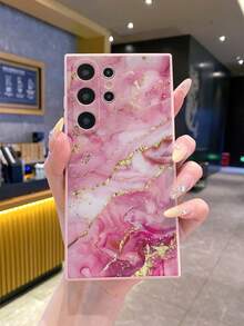 1pc Pink Marble/Sakura Gradient Matte Edge Phone Case, Compatible With Apple/Compatible With Redmi/Compatible With VIVO,International Version, Not The Domestic Version - Pink - View 7