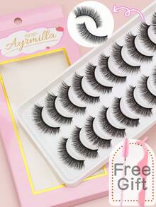 10 Pairs Eyelashes Of Natural False Eyelashes Fluffy Soft Dramatic 3D Mink Eye Multi-Layer Mascara Short Thick Extension Bulk False Eyelashes Black Thin Long Eyelashes 3D Mink Lashes Long Wispy Eyelashes - Natural Lashes - View 1