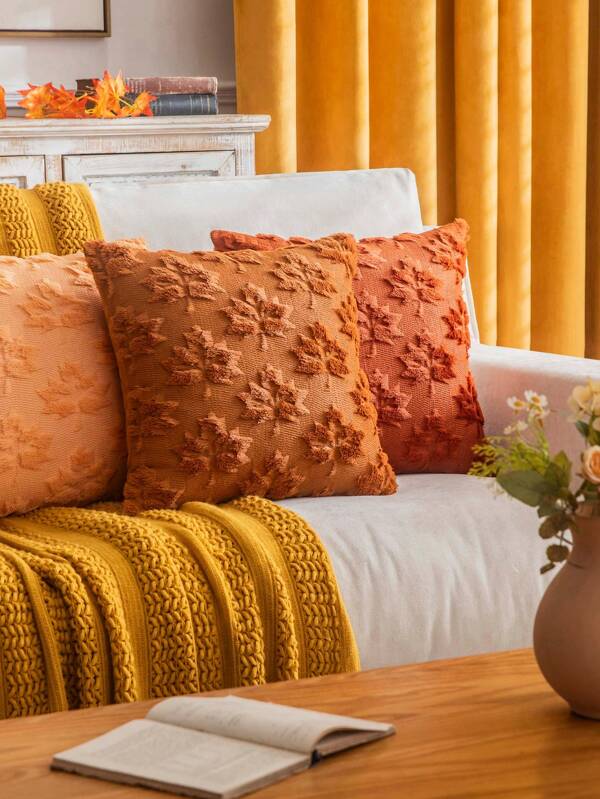 2pcs Plush Maple Leaf Caramel Color Cushion Cover, Autumn Decor Pillow Case For Sofa, Bedroom, Living Room, Without Pillow Inner